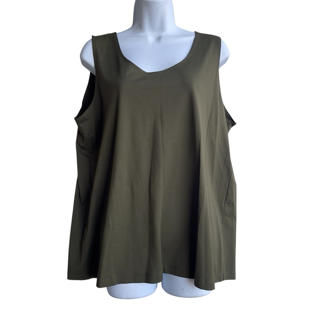 CHICOS 4 Olive Green Tank Top Women's Size XXL Sleeveless Scoop-Neck Blouse